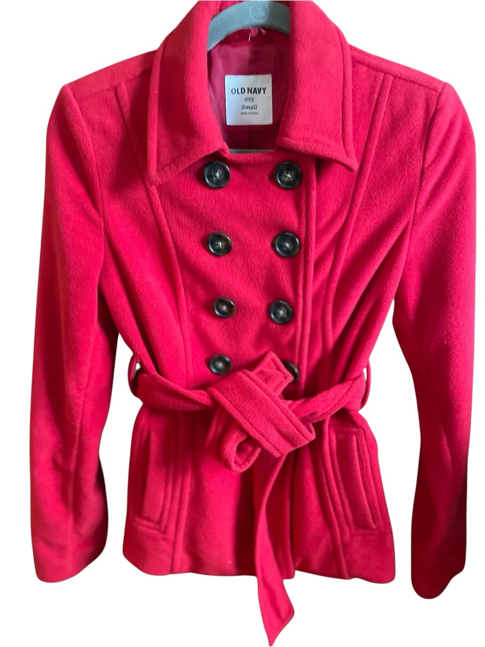 Old Navy Women's Red Double-Breasted Belted Peacoat